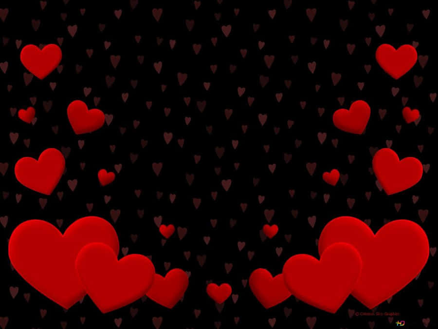 Valentine's Day Red Hearts On Black Background Wallpaper