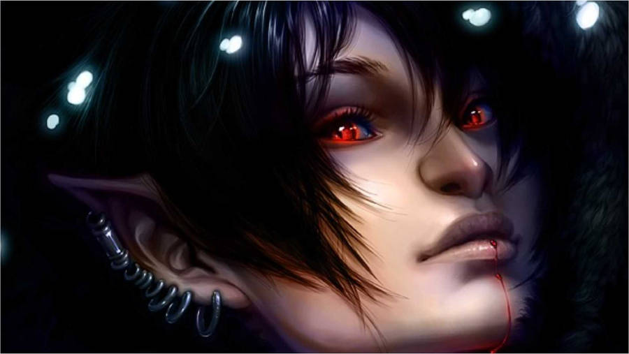 Vampire Elf With Piercing Red Eyes Wallpaper