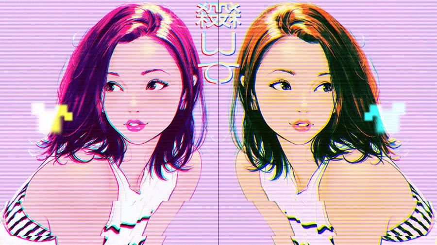 Vaporwave Sister Portrait Wallpaper