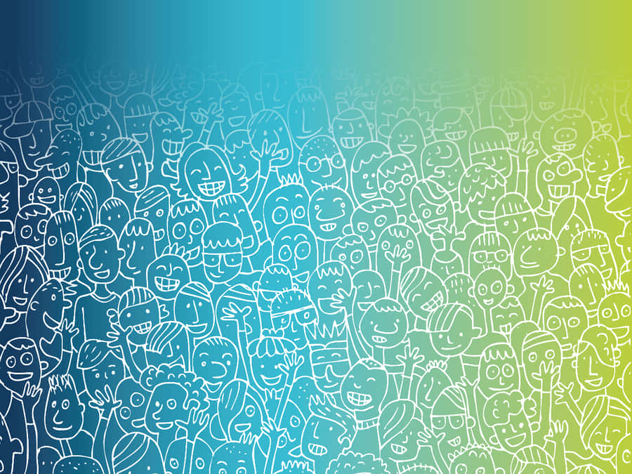 Vibrant Marketing Crowd In Blue And Green Wallpaper