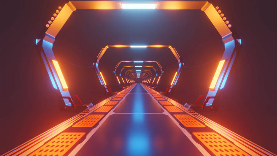 Vibrant Neon Orange And Cool Blue Room Interior Wallpaper