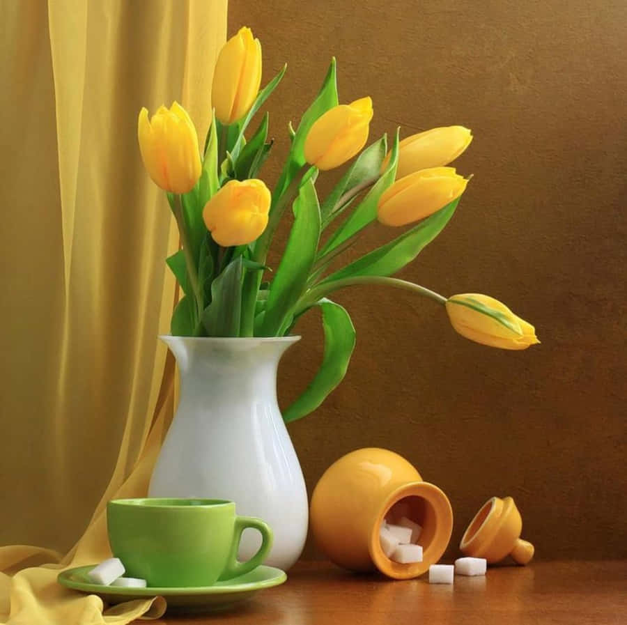 Vibrant Yellow Tulips In A Still Life Portrait Wallpaper