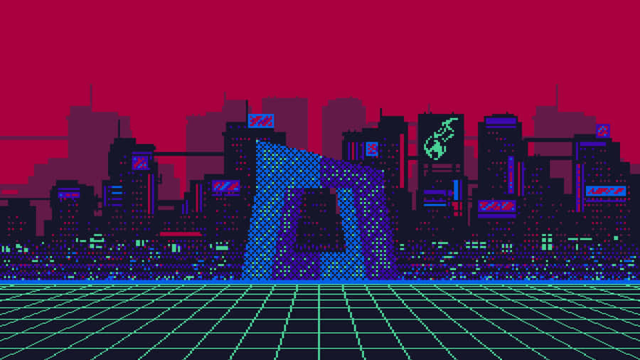 Vibrantly Detailed Pixel Art Futuristic Cyberpunk City Wallpaper