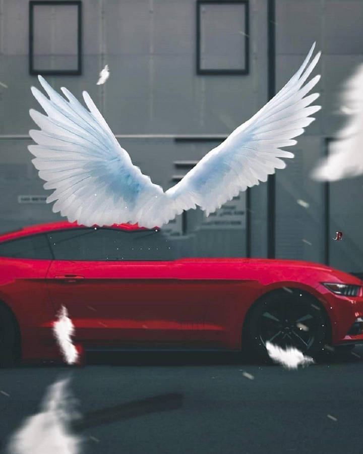 Vijay Mahar Red Car White Wings Wallpaper