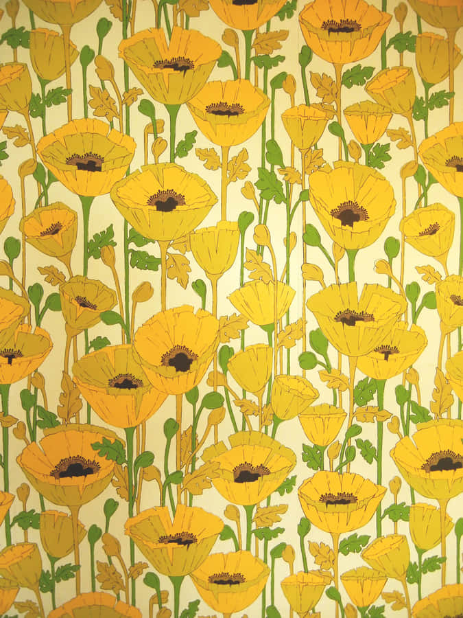Vintage 60s Blooming Yellow Flowers Wallpaper