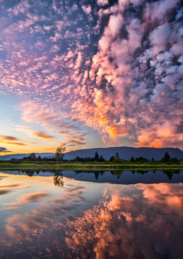 Vintage Aesthetic Clouds Lake Reflection Wallpaper