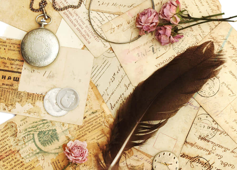 Vintage Desktop Feather Pen Wallpaper