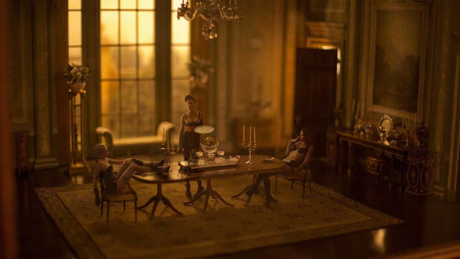 Vintage Miniature Dollhouse Interior Brown Aesthetic Wallpaper