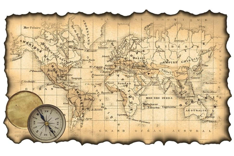 Vintage World Mapwith Compass Wallpaper