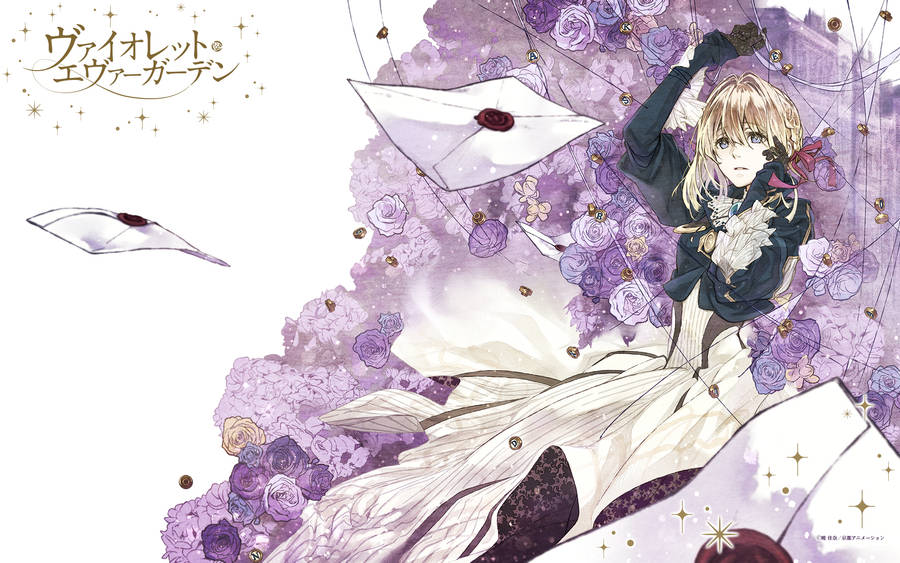 Violet Evergarden On A Field Of Purple Roses Wallpaper