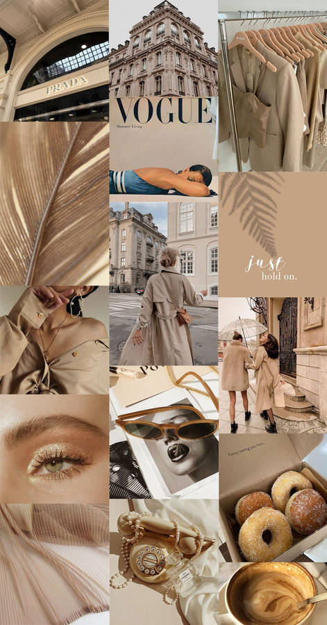 Vogue Beige Aesthetic Collage Wallpaper