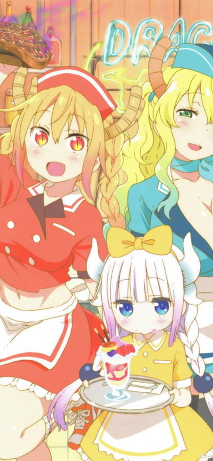 Waitress Tohru, Kanna, And Lucoa Phone Wallpaper