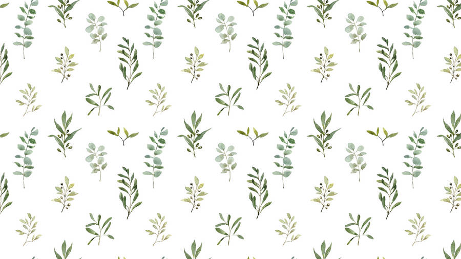 Watercolor Leaves Patterns Green And White Aesthetic Wallpaper