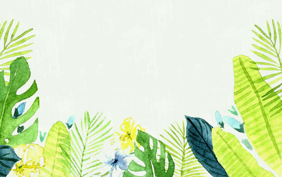Watercolor Tropical Minimalist Plant Desktop Wallpaper