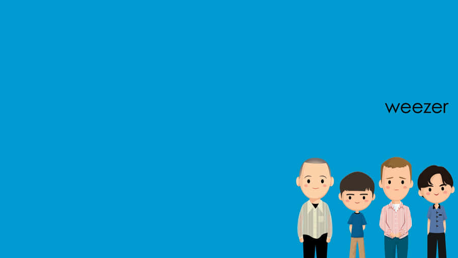 Weezer Cartoon Band Members Blue Background Wallpaper
