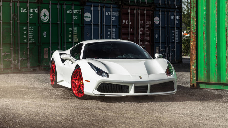 White 1920x1080 Ferrari 488 Shipping Container Wallpaper