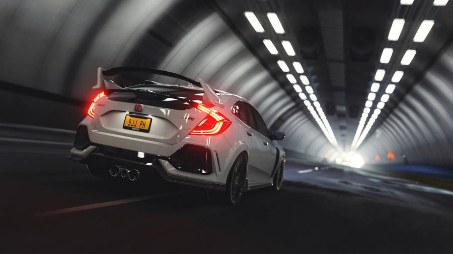 White 4k Honda Civic In Tunnel Wallpaper