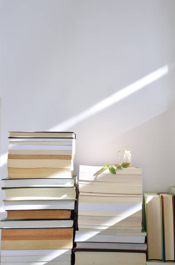 White Aesthetic Book Collection Wallpaper
