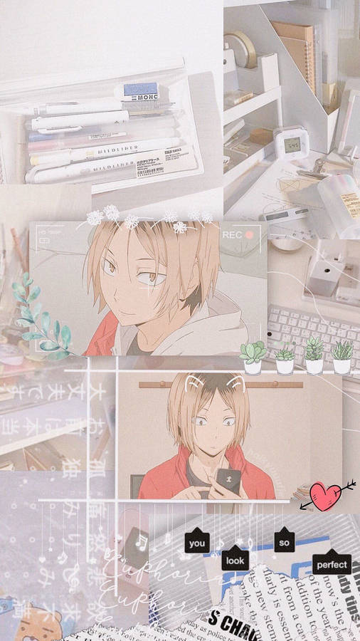 White Aesthetic Kenma Collage Wallpaper