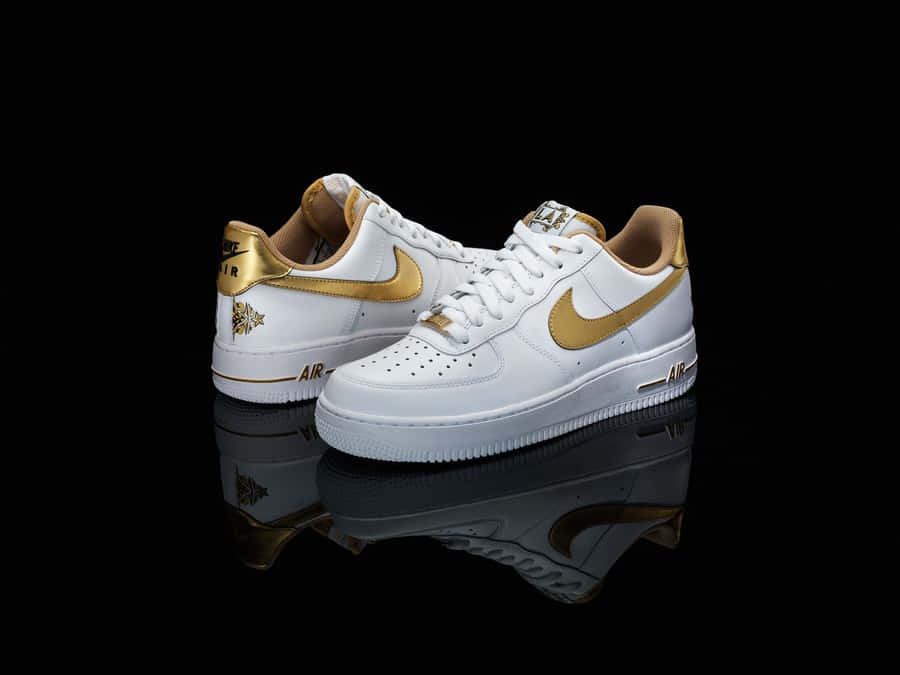 White And Gold Nike Af1 Pair Wallpaper