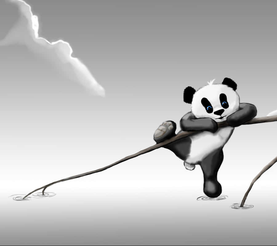 White And Grey Cute Cartoon Panda Wallpaper