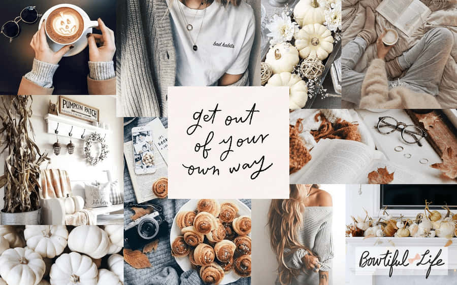 White Autumn Aesthetic Collage Wallpaper