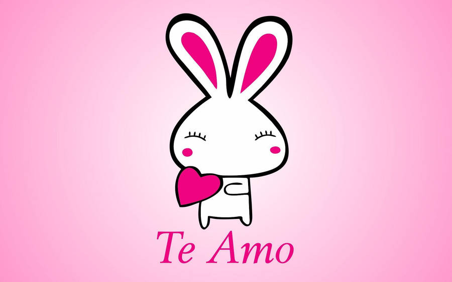 White Bunny Te Amo Pink Wallpaper