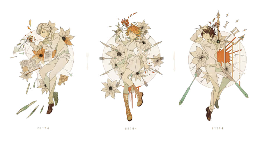 White Flowers Emma Norman And Ray The Promised Neverland Wallpaper