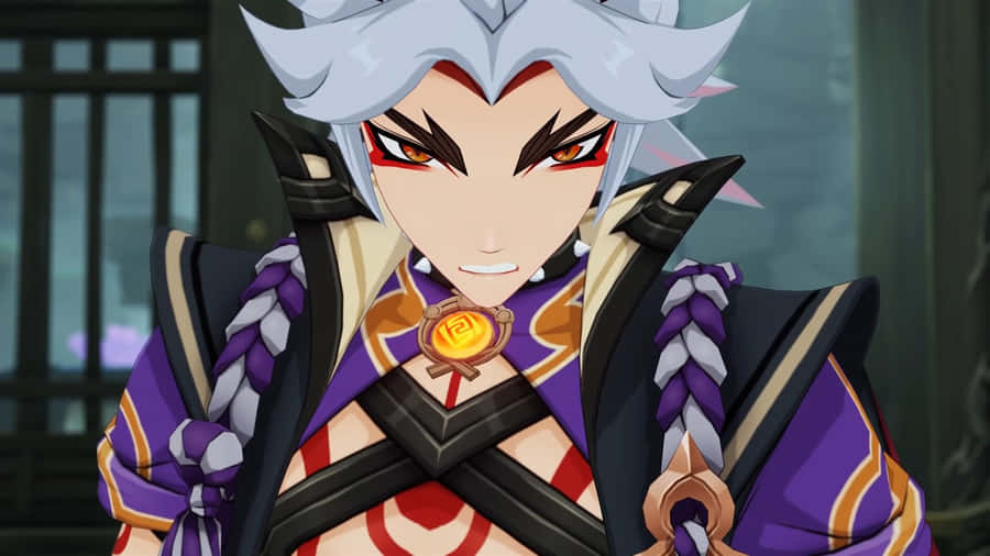 White-haired Itto Genshin Impact Wallpaper