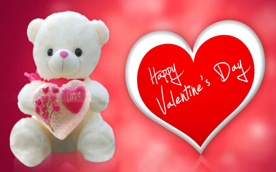 White Teddy Bear Happy Valentines Day Hd Wallpaper