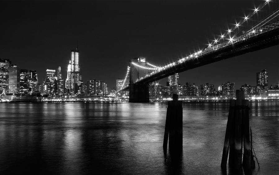 Widescreen Brooklyn Bridge B&w Wallpaper