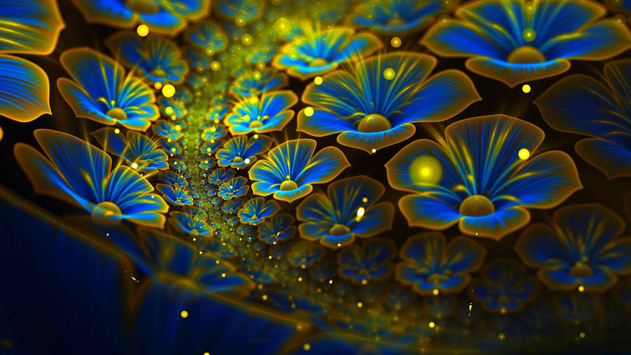 Windows 11 4k Golden Blue Flowers Wallpaper