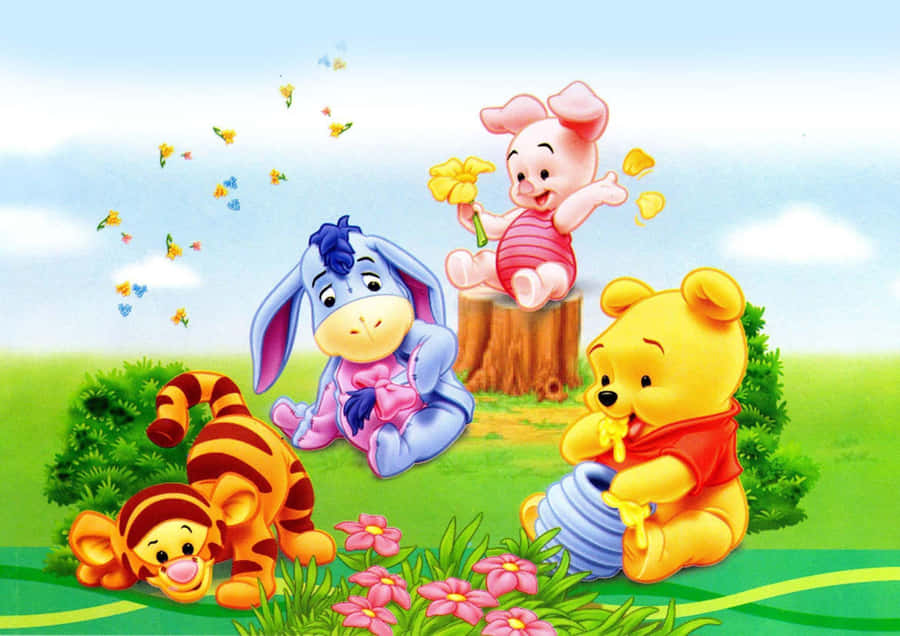 Winnie The Pooh Bonding With Friends Desktop Wallpaper
