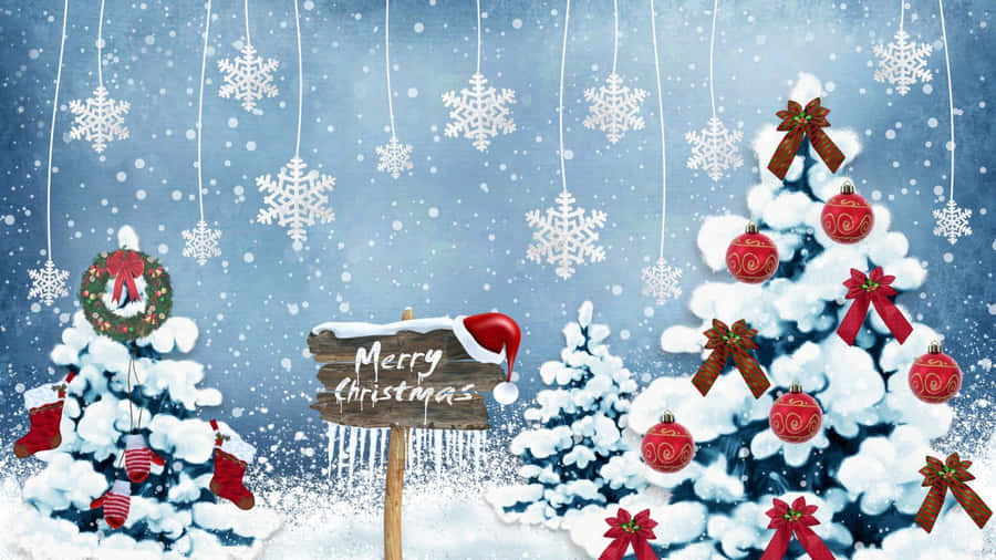 Winter Christmas Tree Sign Desktop Wallpaper