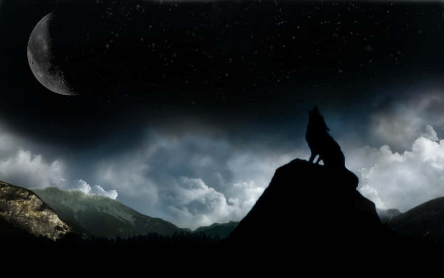 Wolf Moon On A Hill Ledge Wallpaper