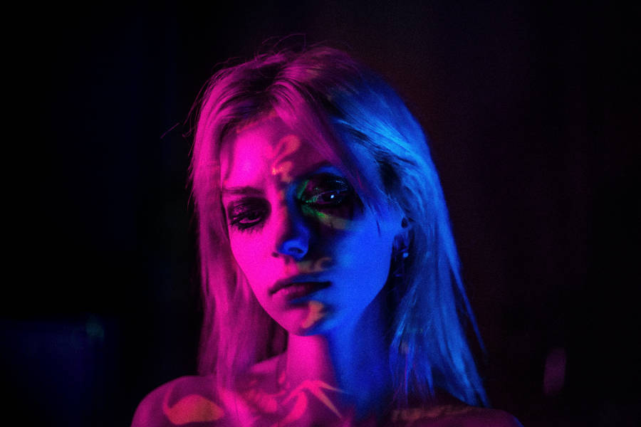 Woman With Blue Hair And Black Eyes Wallpaper