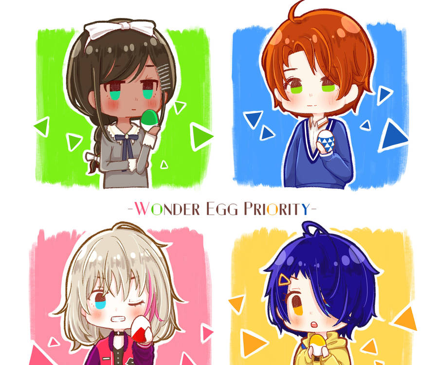 Wonder Egg Priority Chibi Artwork Collage Wallpaper
