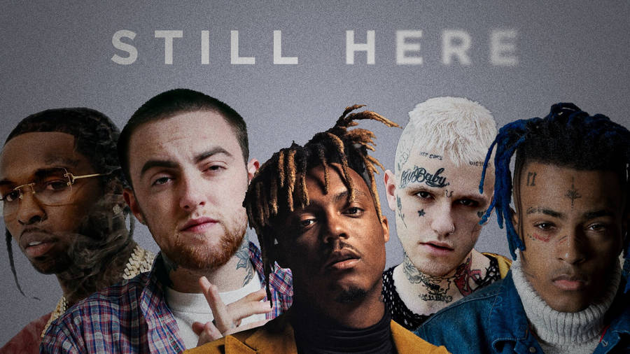 Xxxtentacion Juice Wrld Portrait With Fellow Rap Artists Wallpaper