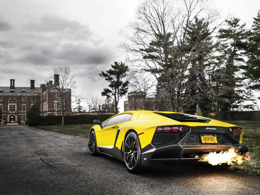 Yellow Lamborghini Aventador Exhaust Flames Wallpaper