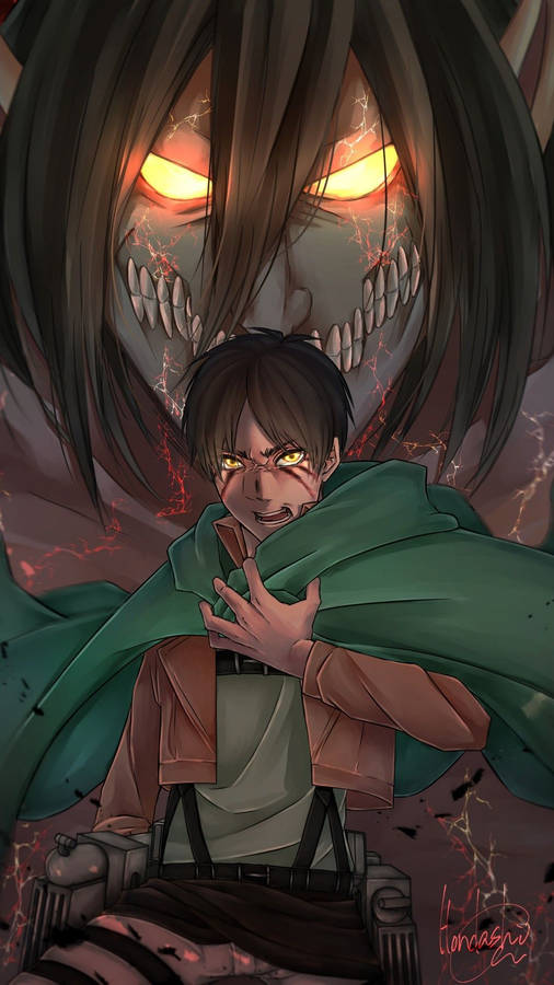 Yellow Lit Eyes Attack On Titan Iphone Wallpaper