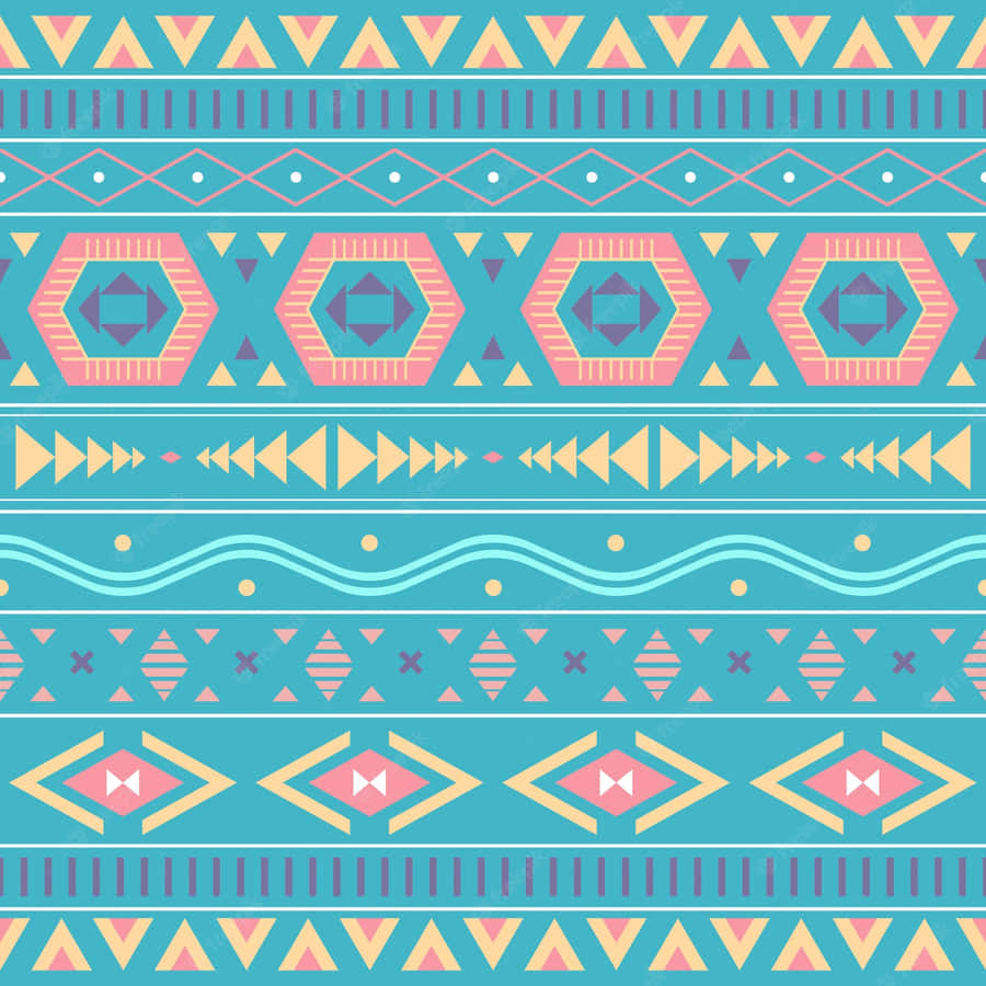 Yellow, Orange, And Teal Aztec Pattern Wallpaper