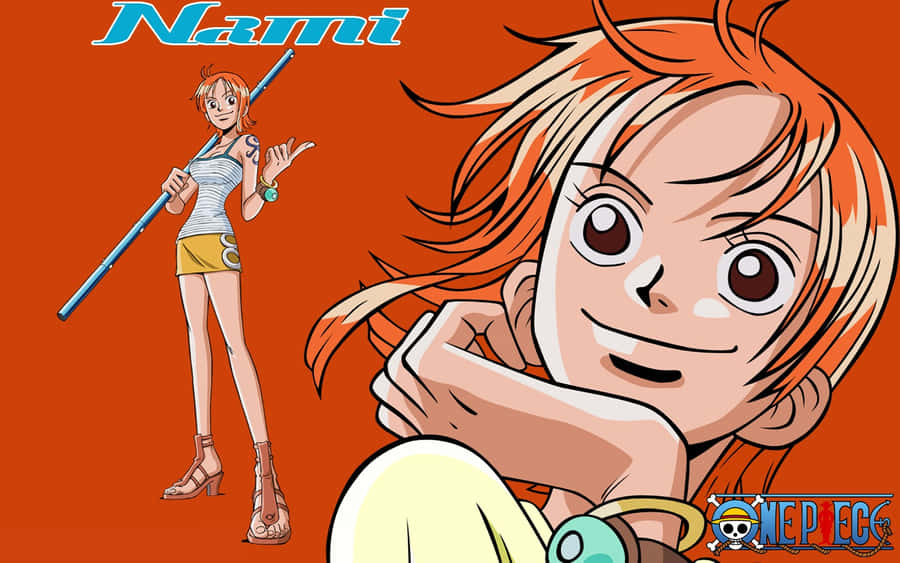 Young Nami One Piece Against Dark Orange Backdrop Wallpaper