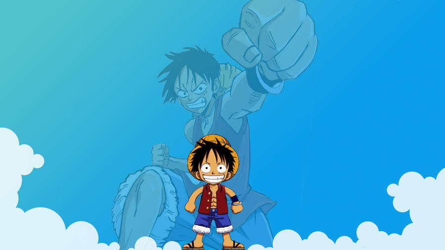 Younger And Adult Luffy Funny Wallpaper