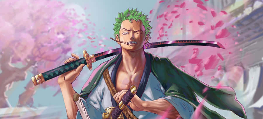 Zoro Wano On Pink Wallpaper