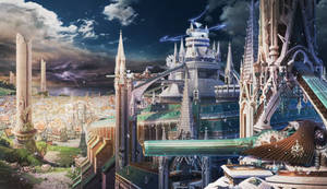 1212x700 Clouds Castles Cityscapes Fantasy Art Anime Cities Wallpaper Wallpaper