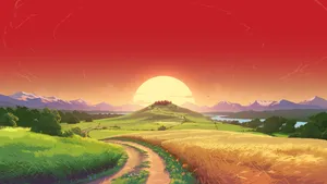12k Field And Sunset Wallpaper