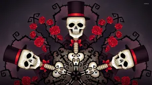 1920x1080 Skeletons In Tophats And Roses Wallpaper - Digital Art Wallpaper Wallpaper