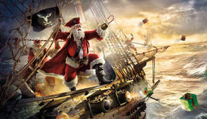 2000x1156 Wallpaper Of Christmas, Funny, Pirate, Santa, Ship Wallpaper