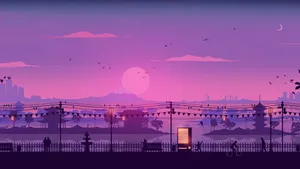 2048x1152 Aesthetic Purple Mount Fuji Silhouette Wallpaper