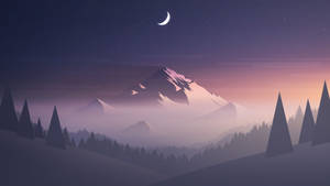 2484x1398 Mountains Moon Trees Minimalism, Hd Artist, 4k Wallpaper, Image Wallpaper